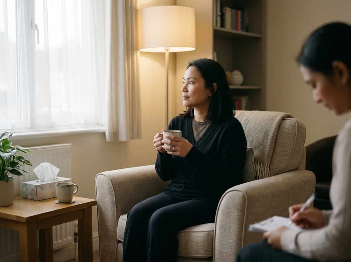 A person taking part in a calm support conversation