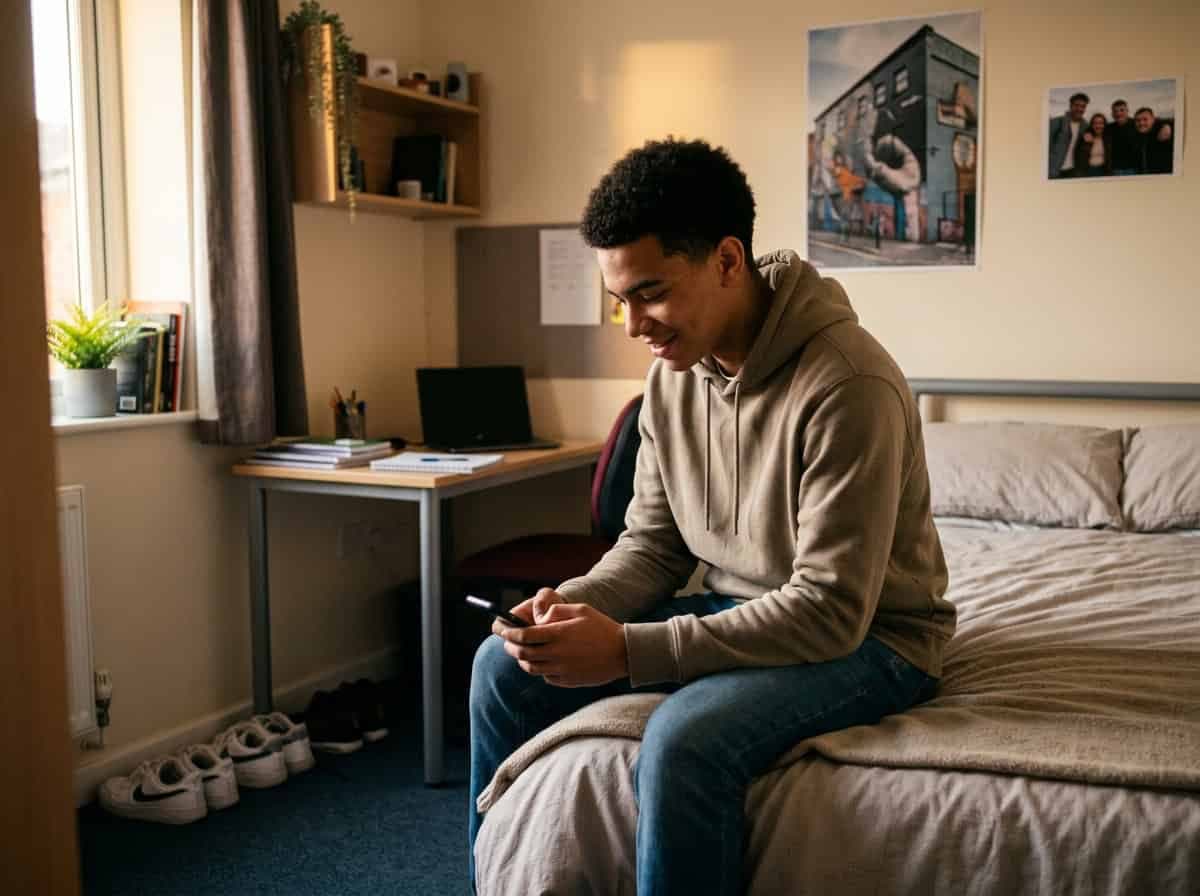 A young person settling into a warm, private room